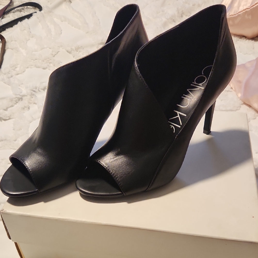 Calvin Klein Black Peep-Toe Heels